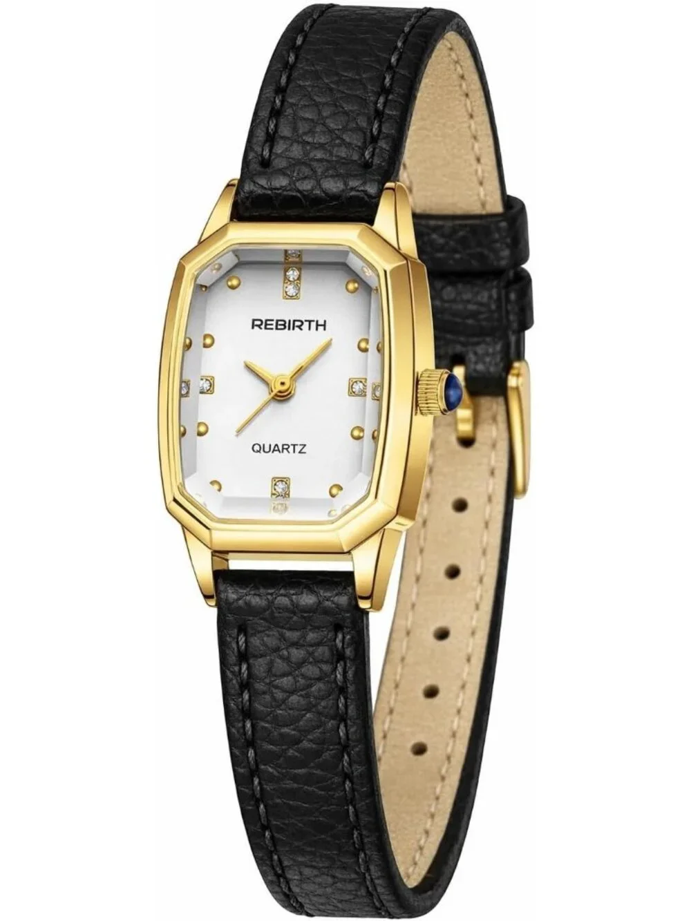 Women’s White Gold Rectangular Quartz Leather Strap  Classic Vintage Wrist Watch